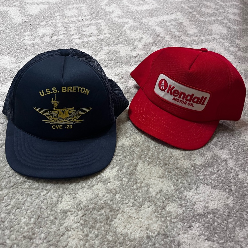 2 The Corps USS Breton Cve 23 Vintage SnapBack Cap Hat Vtg Kendall Motor Oil.